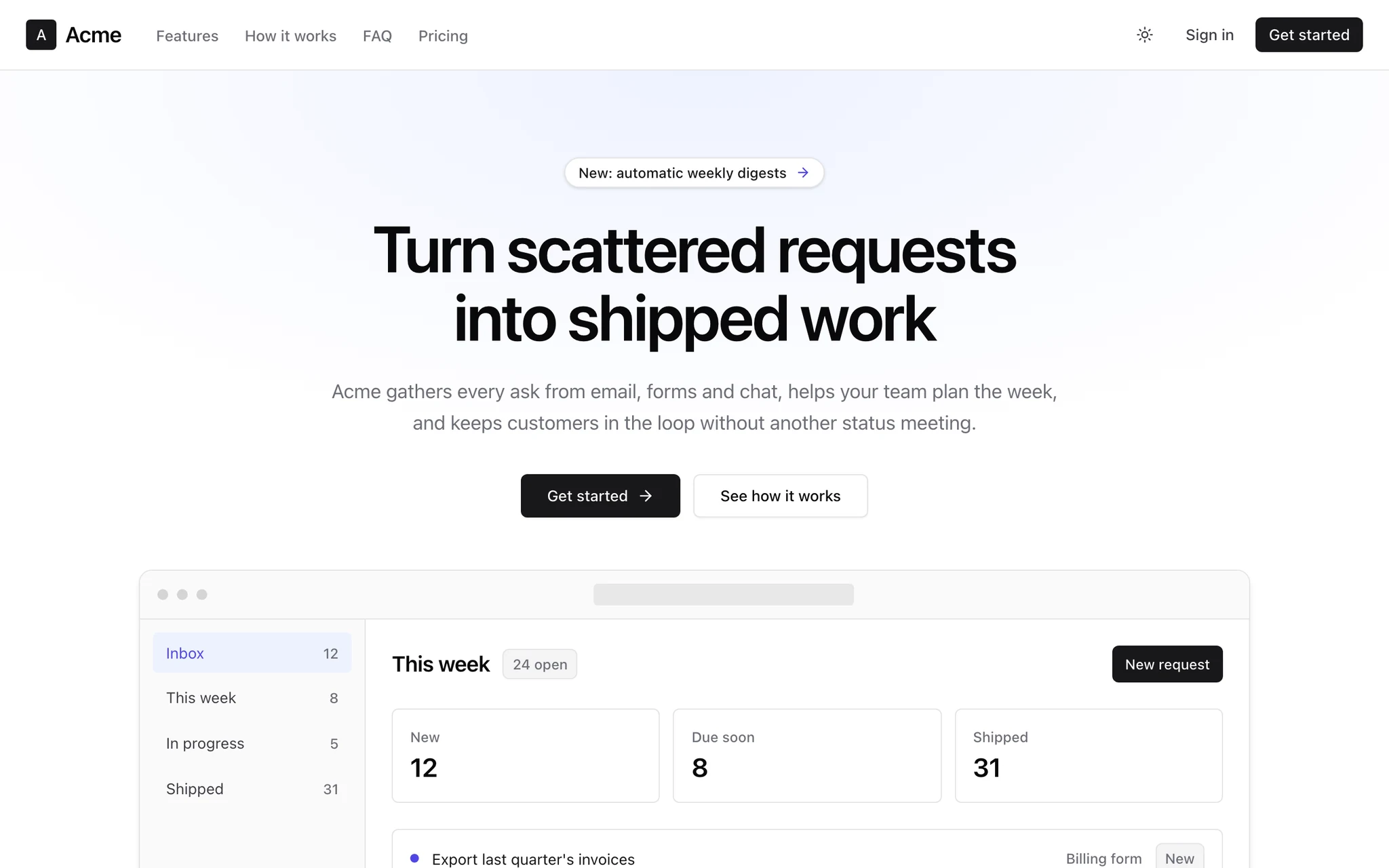 The generated landing page for the buyer's product, with a hero and a product preview.